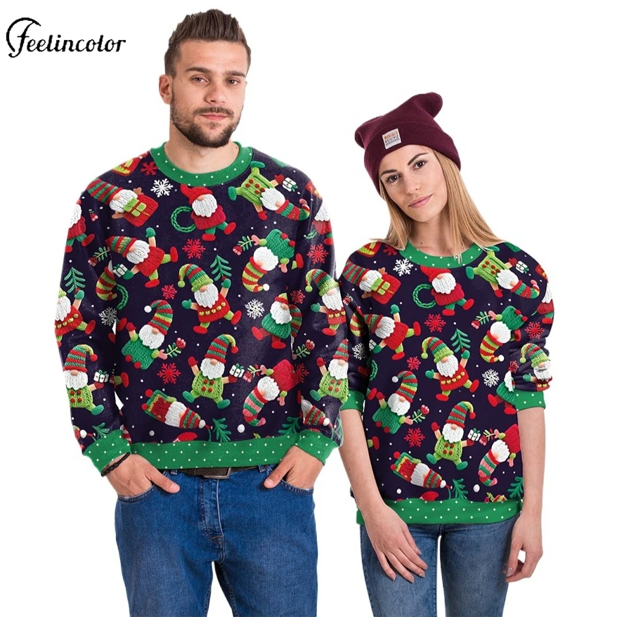 

Woman Man Santa Snowman Ugly Christmas Sweatshirts Xmas Tree 3D Digital Printed Pullover Couple Crewneck Sweatshirt Family Casua