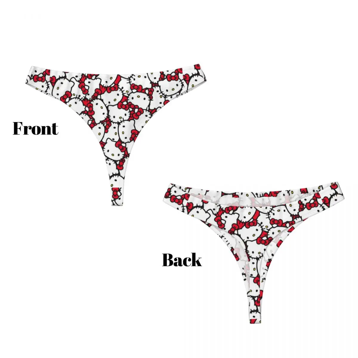 Custom Hello Kitty Pattern G-string Underwear Women\'s Comfortable Stretch Cartoon Thongs Panties