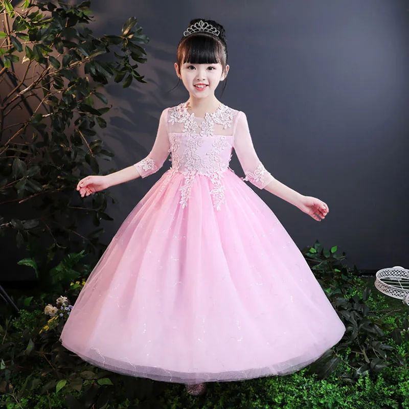 Baby Girls Lace Embroidery Dress Kids White Wedding High-end Dress Flower Vestidos Long Party Princess Dress Girls Clothes