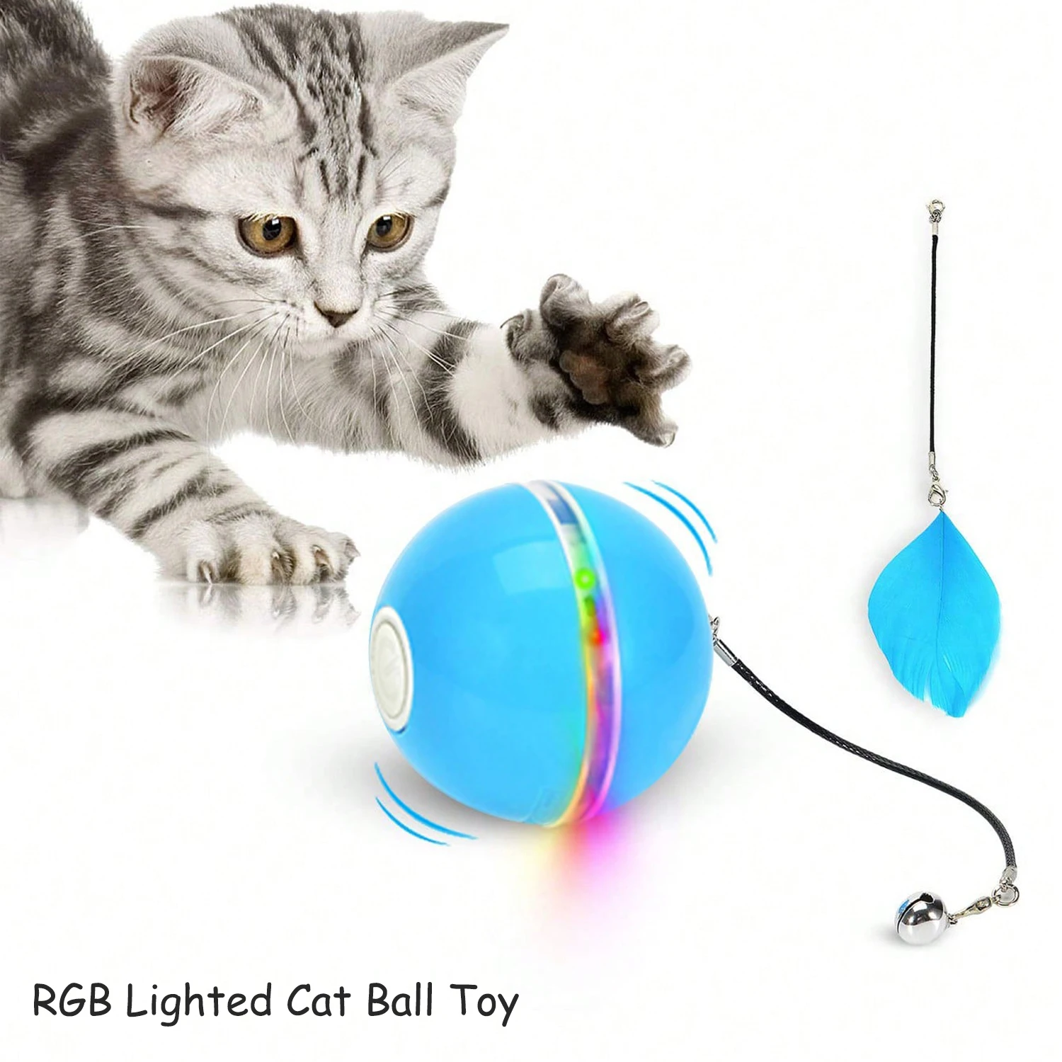 Cat Toy Ball Colorful LED Smart Electric Magic Roller Ball USB Interactive Ball Toy Rolling Flash Ball Pet Toy Electric Rotating