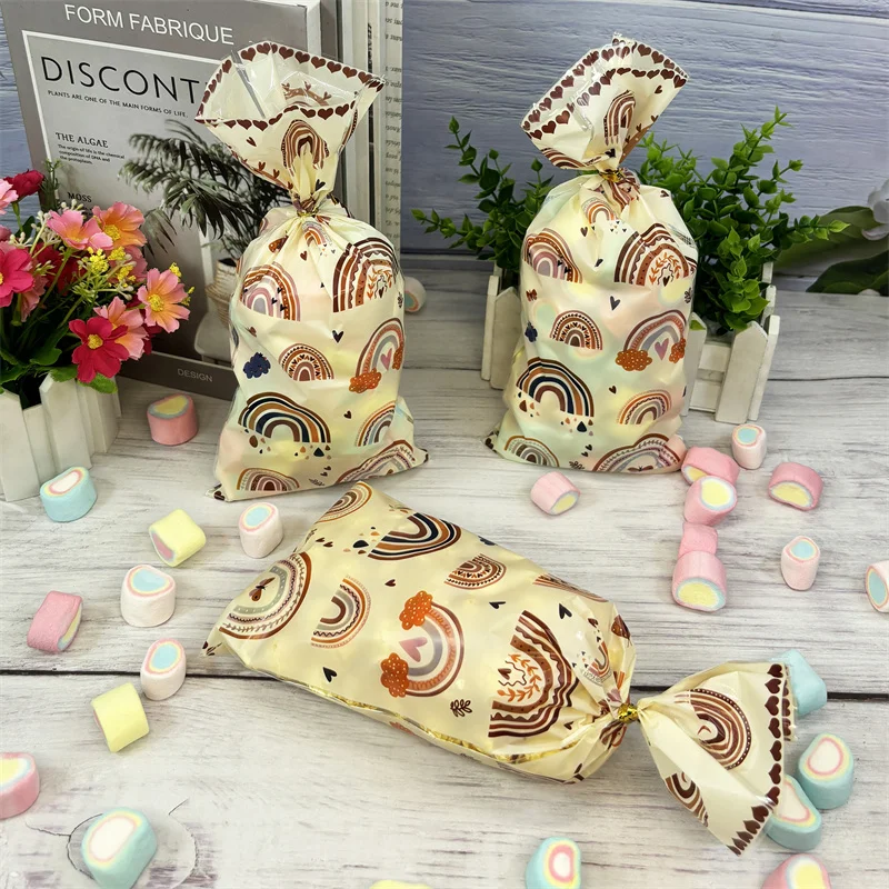 25Pcs Bohemian Boho Candy Gift Bags Kids Happy Birthday Party Decor Baby Shower Wedding Rainbow Theme Party Cookie Packing Bags