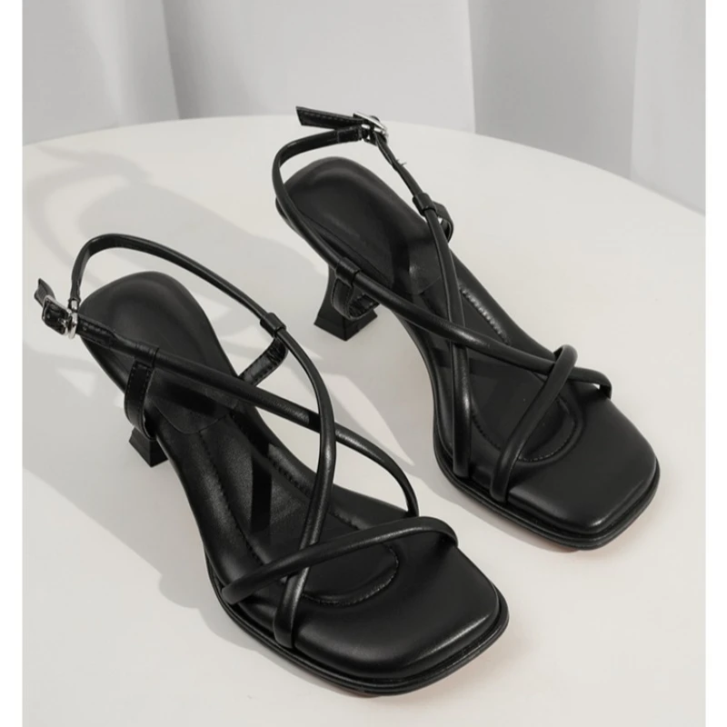 Women's Fashion French Cross Strap Square-Toe Sandals Summer Elegant High Heels Versatile Soft Sole Fine Heel Sandals 2026 image 2