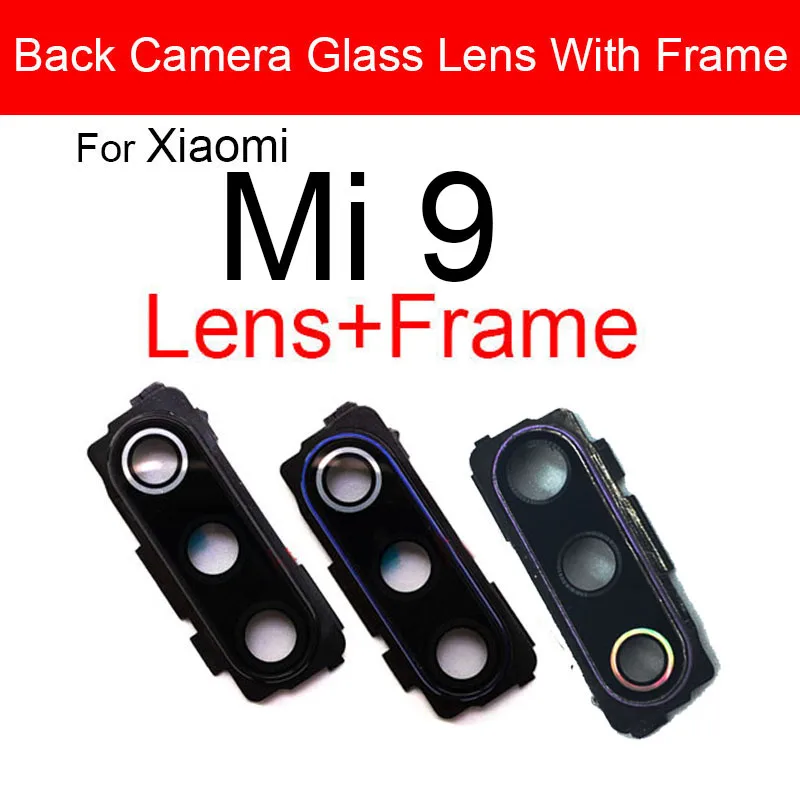 Back Rear Camera Lens Glass Cover Frame For Xiaomi Mi 9 Lite Mi 9 SE Mi CC9 Main Big Camera Glass Lens+Frame Sticker Replacement