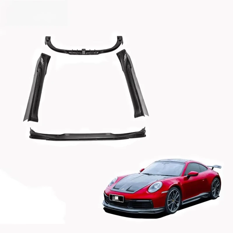 For 911 992 Carrera 2019+ Carbon Fiber Front Canard with Auto Bumper Trim & Wind Knife Auto Body Kit