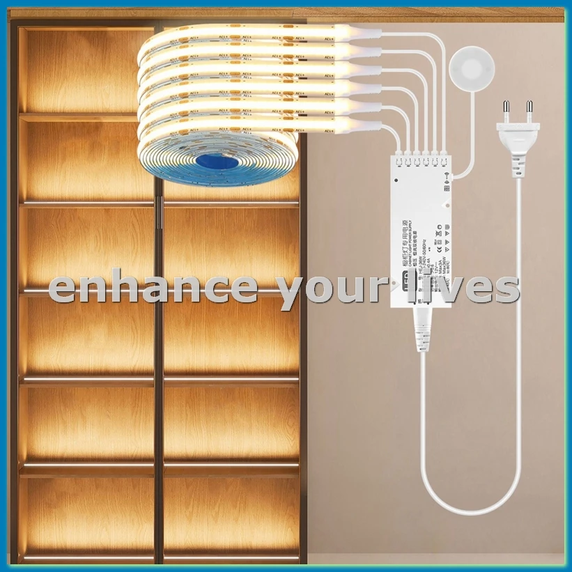 Touch Sensor Under Cabinet Light Dimmable COB LED Strip Suitable for Bedroom, Wardrobe, Indoor Kitchen Outline,EU Plug-A28R