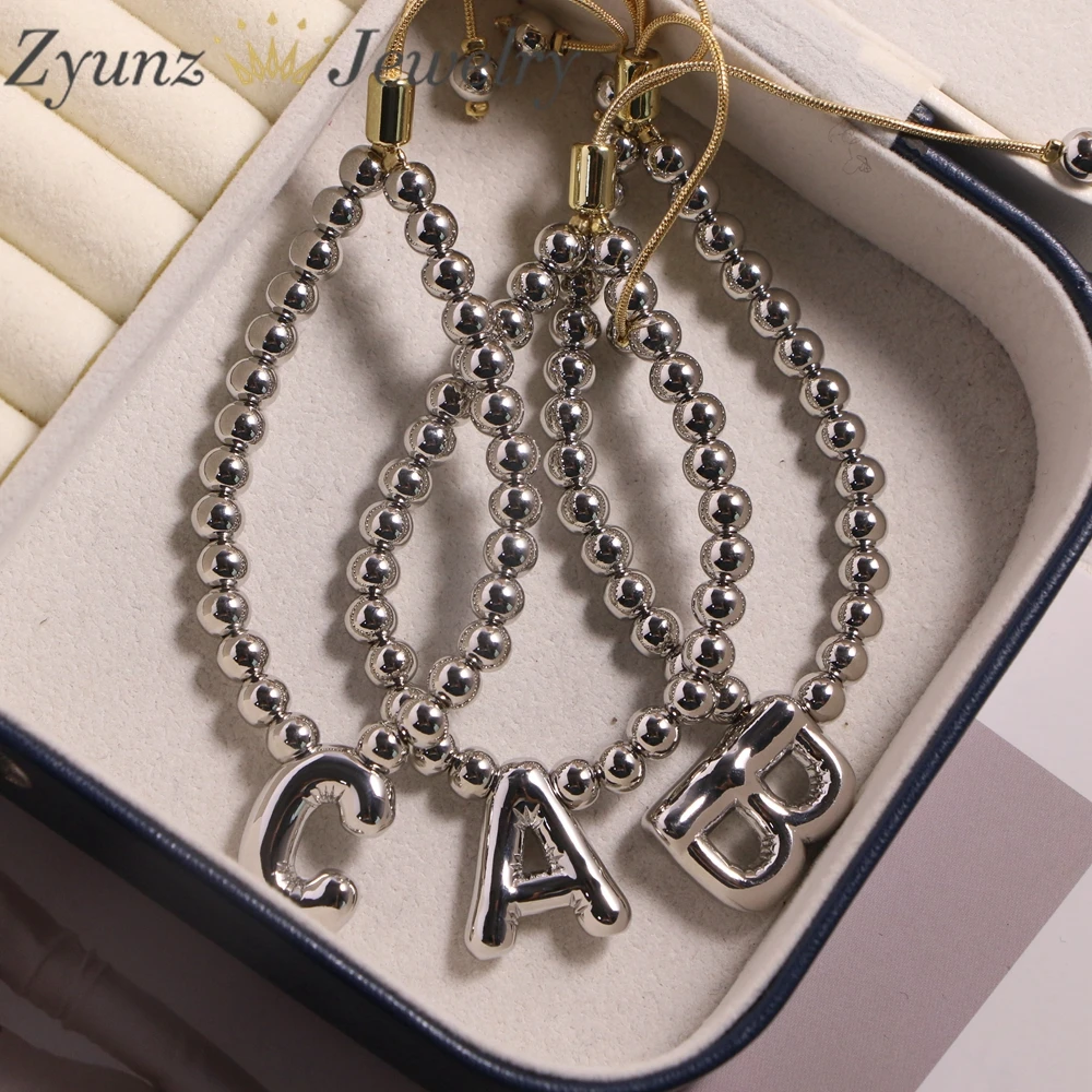 5pcs, Fashion Silver Gold Color Balloon Letter Charm Women Bracelet  A-Z Initials Adjustable Chain Bracelet For Women Jewelry