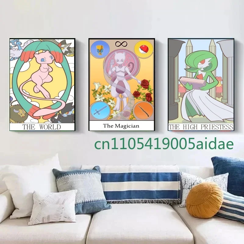

High Quality Canvas Painting Anime Pokemon Gardevoir Mewtwo Print Watercolor Wall Abstract Picture Home Decor Kids Poster Gifts