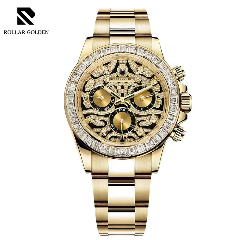 Men's Automatic Mechanical Watch Business Casual Luxury Gold Plated Diamond Watch Fashionable High-End Wristwatch