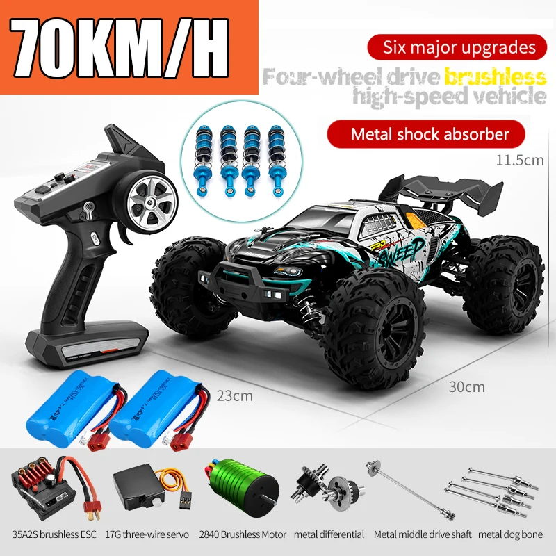 Rc Car Off Road 4x4 High Speed 75KM/H Remote Control Car with LED Headlight Brushless 4WD 1/16 Monster Truck Toys for Boys Gift