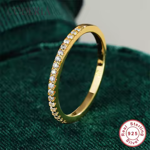 Silver S925 Solid 14k Yellow Gold Eternity Band 2mm D Colored Moissanite Ring Women Birthday Gift Wedding Rings Luxury Jewelry