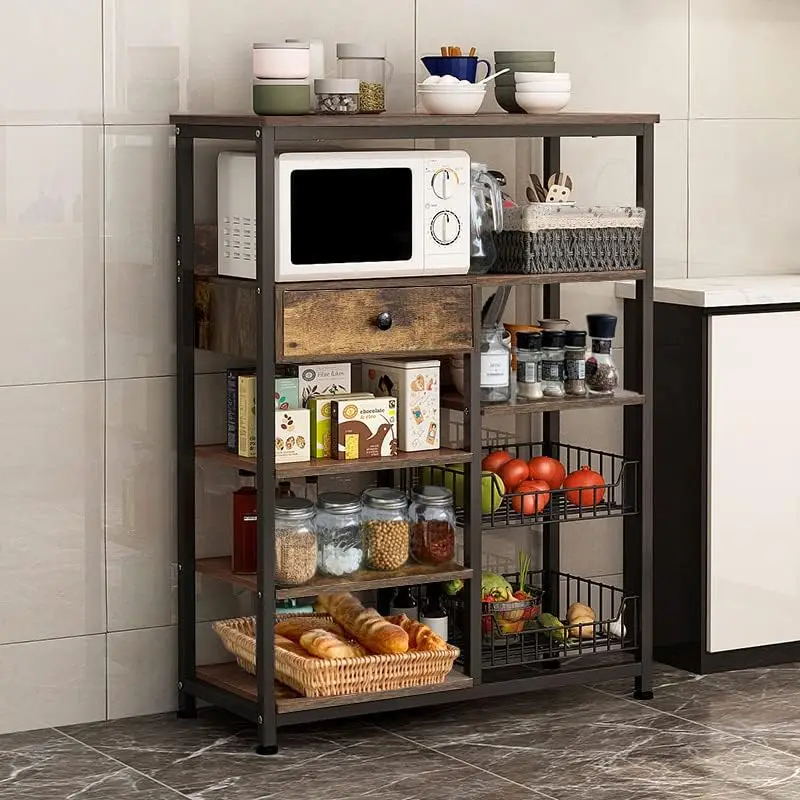 

5-Tier Kitchen Baker\u2019s Rack,Industrial Kitchen Utility ,Microwave Oven Stand,Free Standing Kitchen Organizer for Spices, P