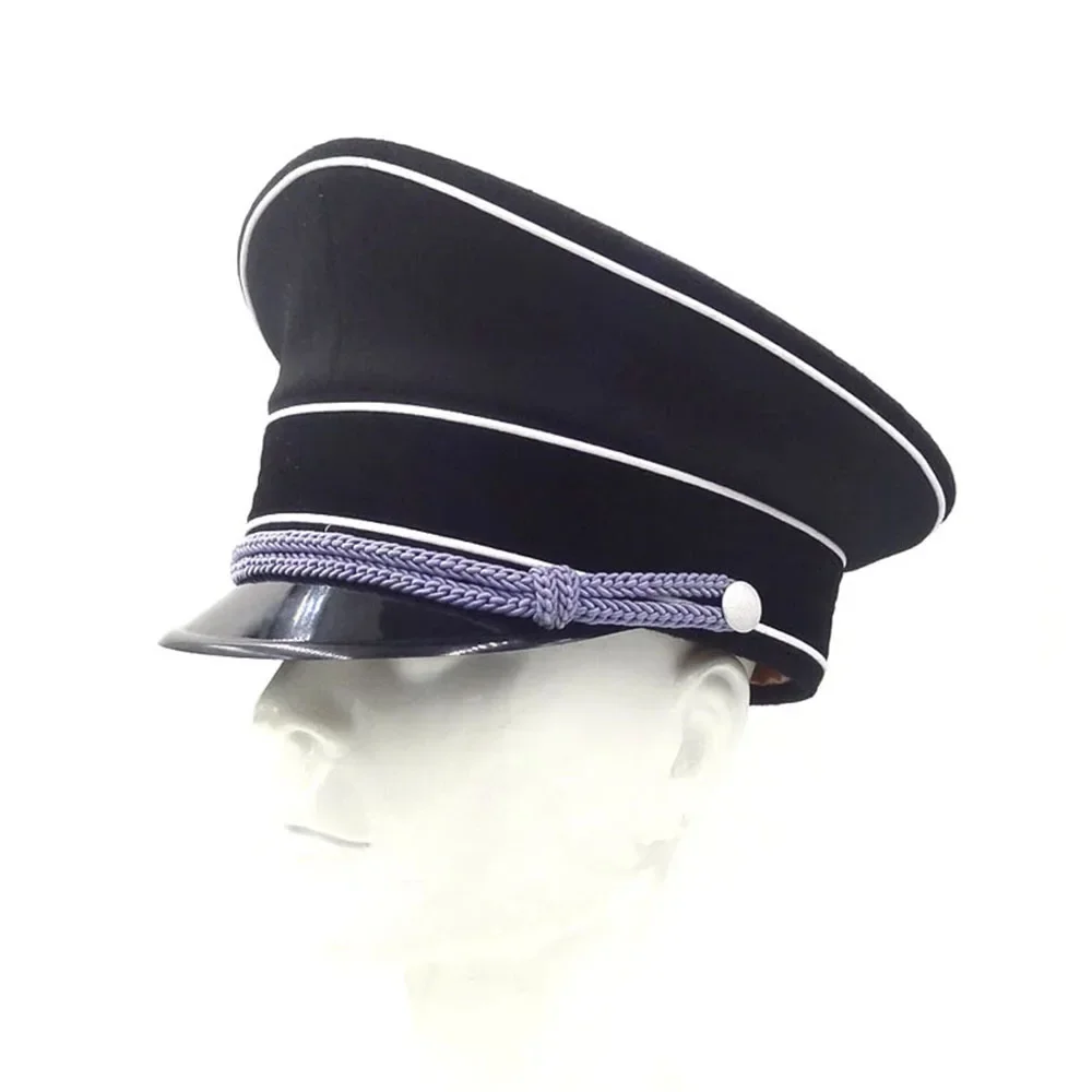 Vintage Elite Officer Wool Hat Officer Visor Cap Silver Cord Black