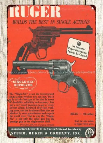 1958 Ruger single-six revolver metal tin sign dining wall decor