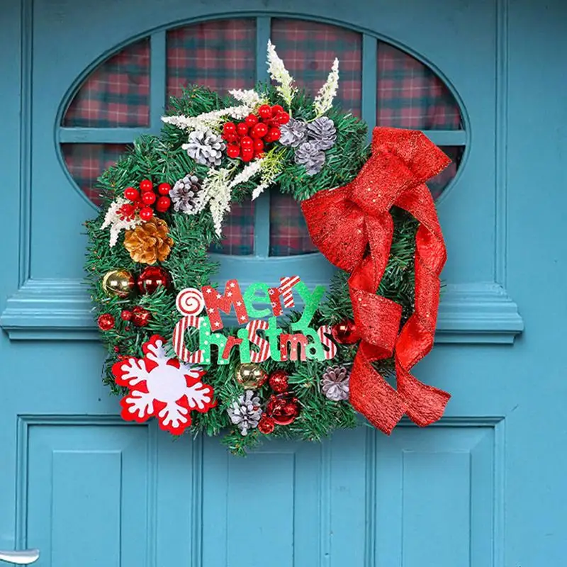 Large Christmas Wreath Winter Wreath Christmas Wreath Home Decor Merry Christmas Sign With Red Berries Bow Pine Wreath Front