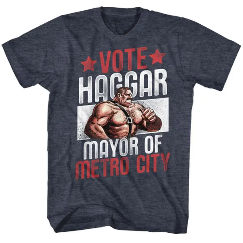 Final Fight Vote Haggar Navy Heather camiseta para adultos