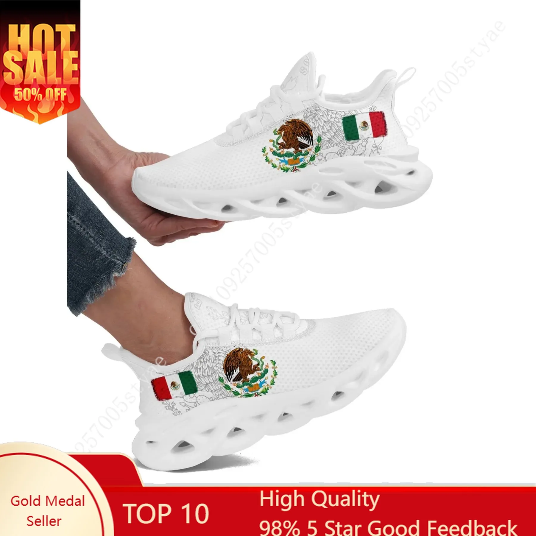 

Men's Mexico Flag & Eagle Print Lace Up Front Sneakers, Casual Comfortable Soft Sole Sports Running Shoes, Male All-match Round