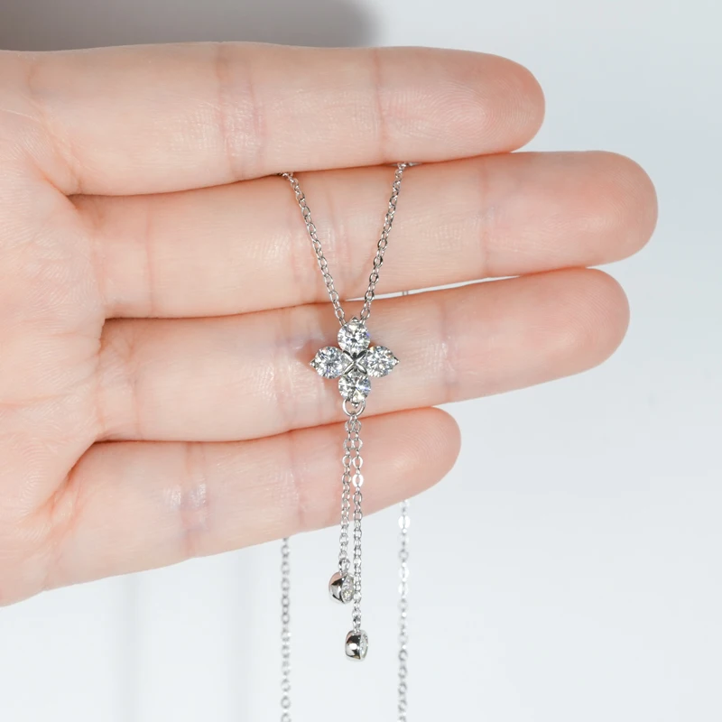 

Ehhai 4 мм и 3 мм круглый муассанит цветок кисточки кулон ожерелье для женщин стерлингового серебра S925 свадебные ювелирные изделия на шею колье