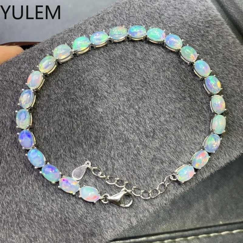 Natural Opal Bracelet 4*6mm Gem Beautiful Invincible 925 Sterling Silver Women's Bracelet Customizable Length