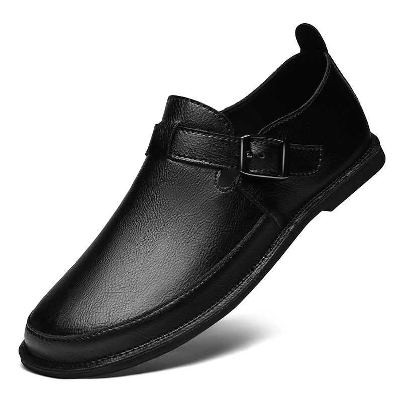 Men's Shoes Hand-stitching Luxury Leather Shoes for Men Low Top Flats Business Casual Shoes Man Buckle Strap Leather Loafers