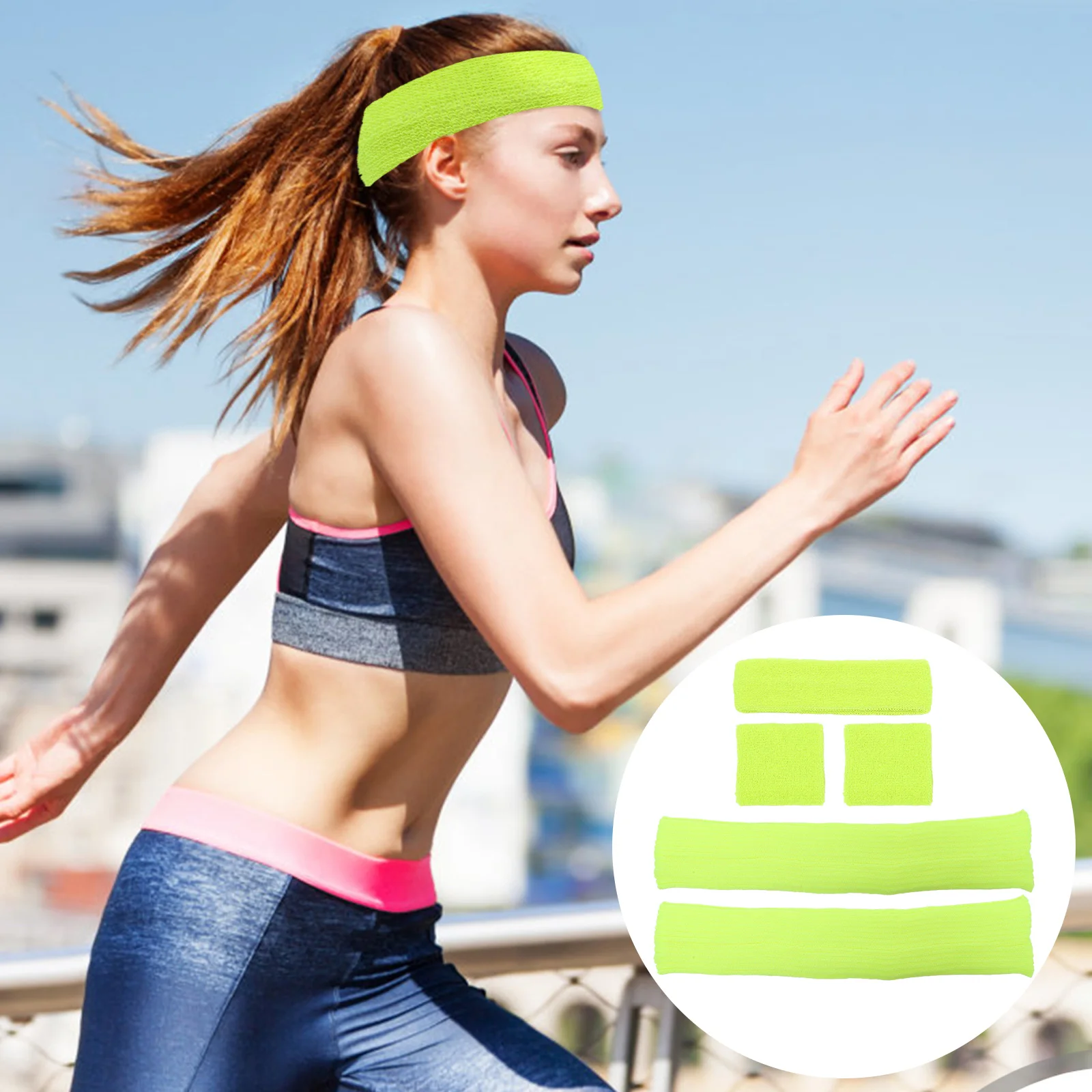 

1 set Fluorescent Yellow Sweatbands Set Elastic Knit Headband Wristbands Leg Warmers Gym Yoga Running Workout Polyester
