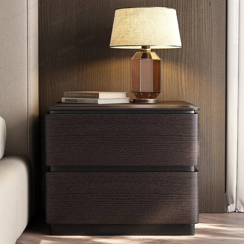 Bedside table Smoked solid wood Italian minimalist niche designer luxury villa home bedroom storage