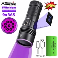 180W LCD 9x365nm Powerful UV LED Flashlight Rechargeable ​Blacklight Curing CatDog Urine Stain Marker Ore Money Scorpion light