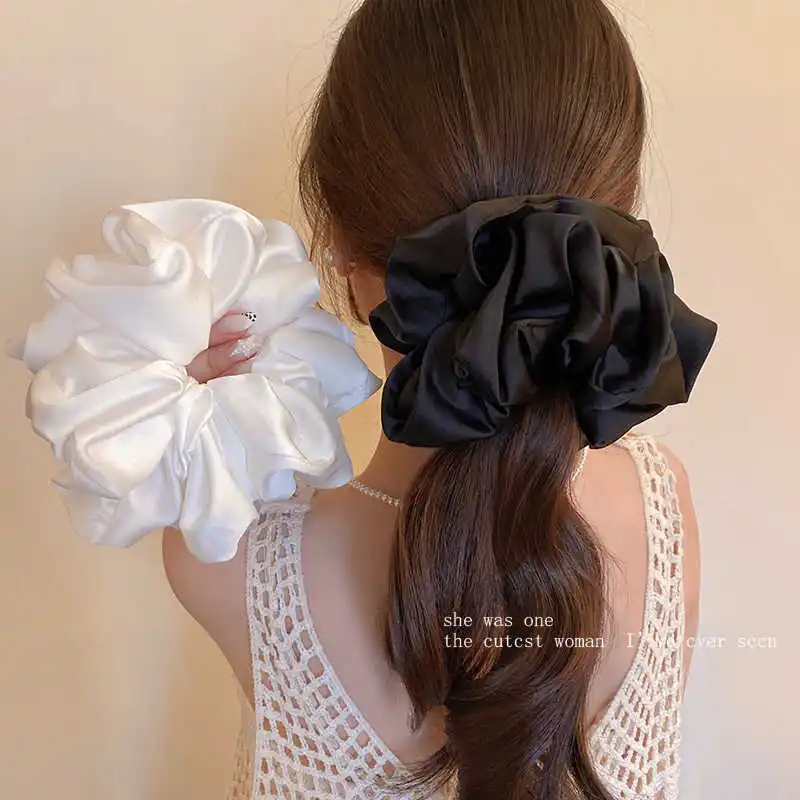 Extra-large scrunchie with lots of pleats, new Korean style elegant and sophisticated satin hair tie accessory.