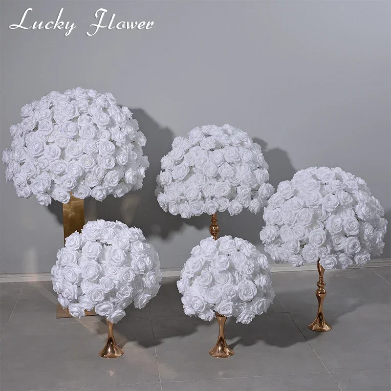 Pure White Rose Hydrangea Artificial Flower Ball Wedding Decoration Table Centerpieces Road Lead Flower Ball Floral Arrangement