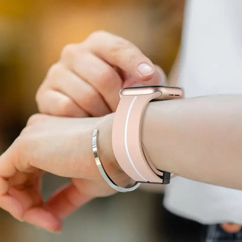 Pulseira Magnética para Apple Watch, Pulseira Correa de Silicone, iWatch Series 9, 8, 7, 6, 5, 4, SE Ultra 2, 45mm, 44mm, 42mm, 49mm, 40 milímetros, 41 milímetros, 38 milímetros