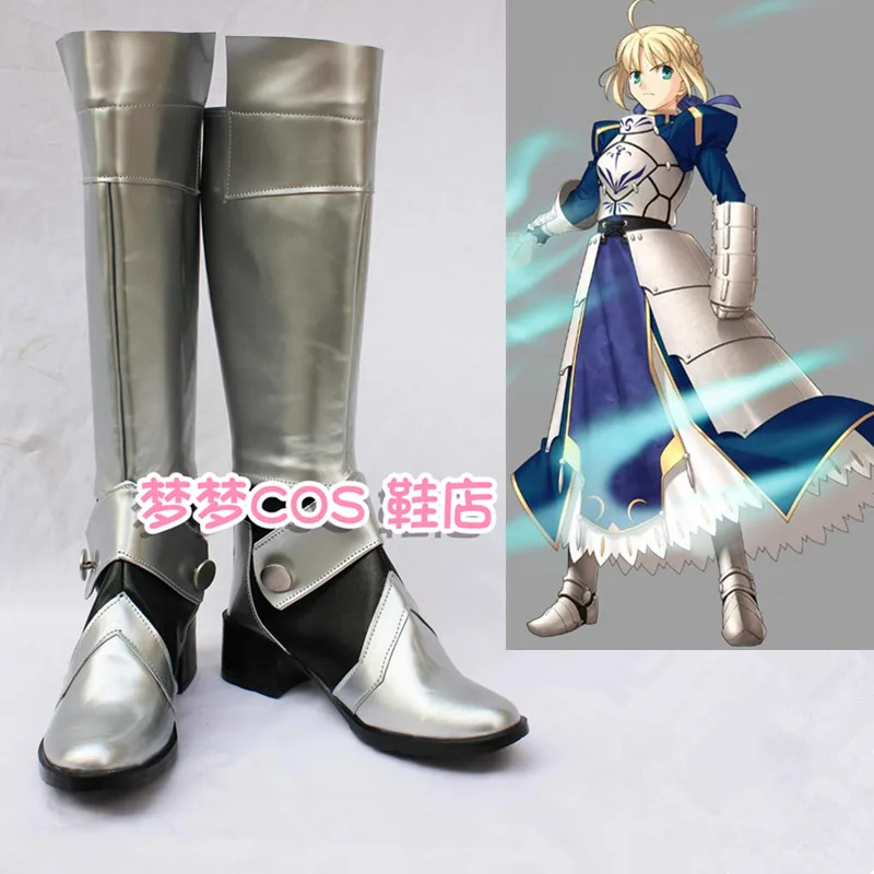 

Fate/Stay Night Altria Pendragon Saber Косплей Костюм Обувь Аниме Сапоги из искусственной кожи ручной работы