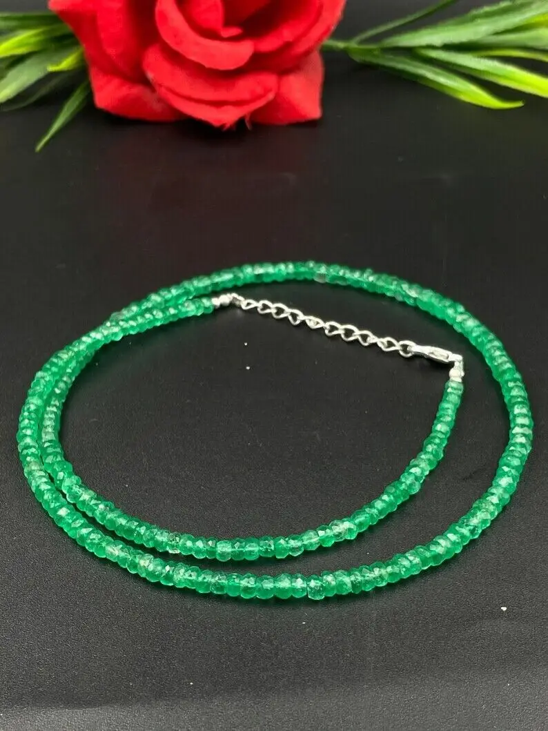 

Natural beryl Emerald Beaded Necklace - AAA+ Quality 4-5mm Round Faceted