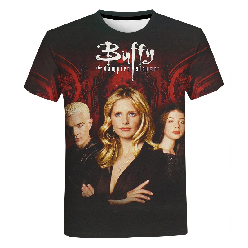 Camiseta 3D gráfica para homens e mulheres Buffy The Vampire Slayer, blusa casual de manga curta, streetwear Harajuku, camiseta extragrande, moda