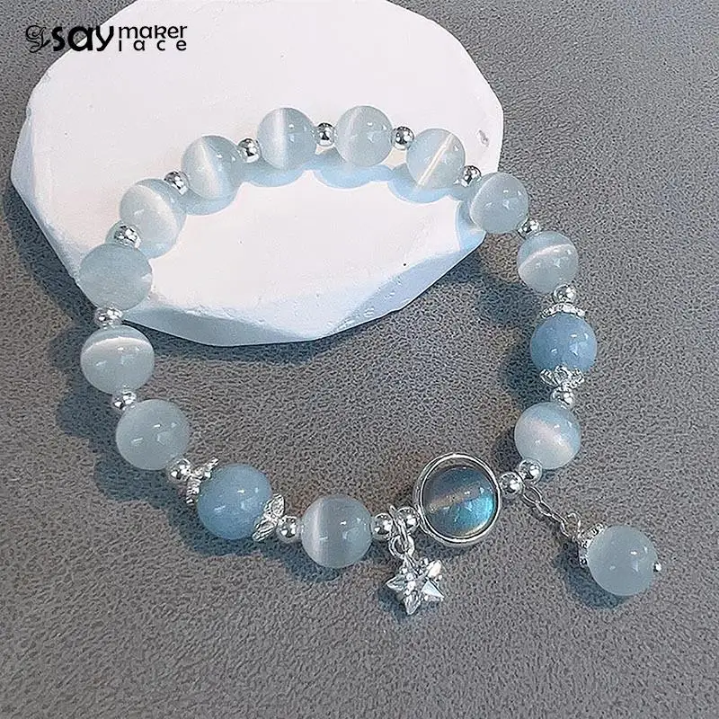 Original Opal Sea Blue Treasure Moonlight Crystal Bracelet Light Luxury Elastic Bracelet For Girls Women Jewelry Accessories