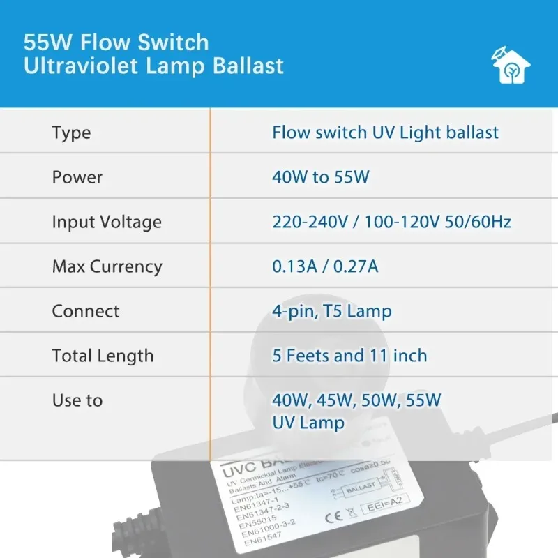 Flow Sensor for UV Ballasts 40W-55W Flow Switch Adaptor for UV Bulb - Water Flow Detection Accessory