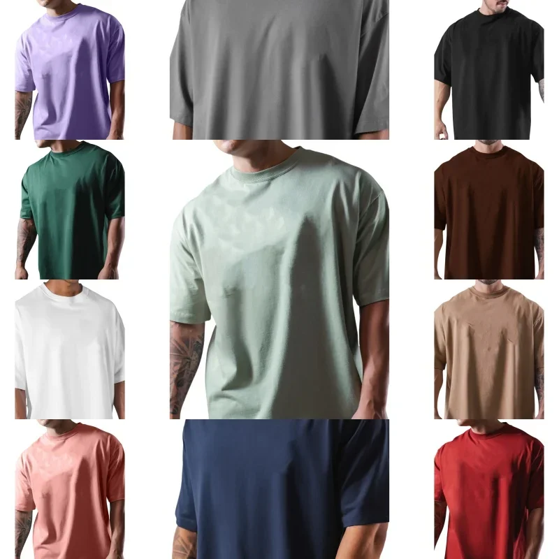 

Pop Summer 260G Cotton Oversized T Shirt Men Women Unisex Korean Short Sleeve Basic Tee Loose Tops Solid Color Hip Hop Y2K Tshir