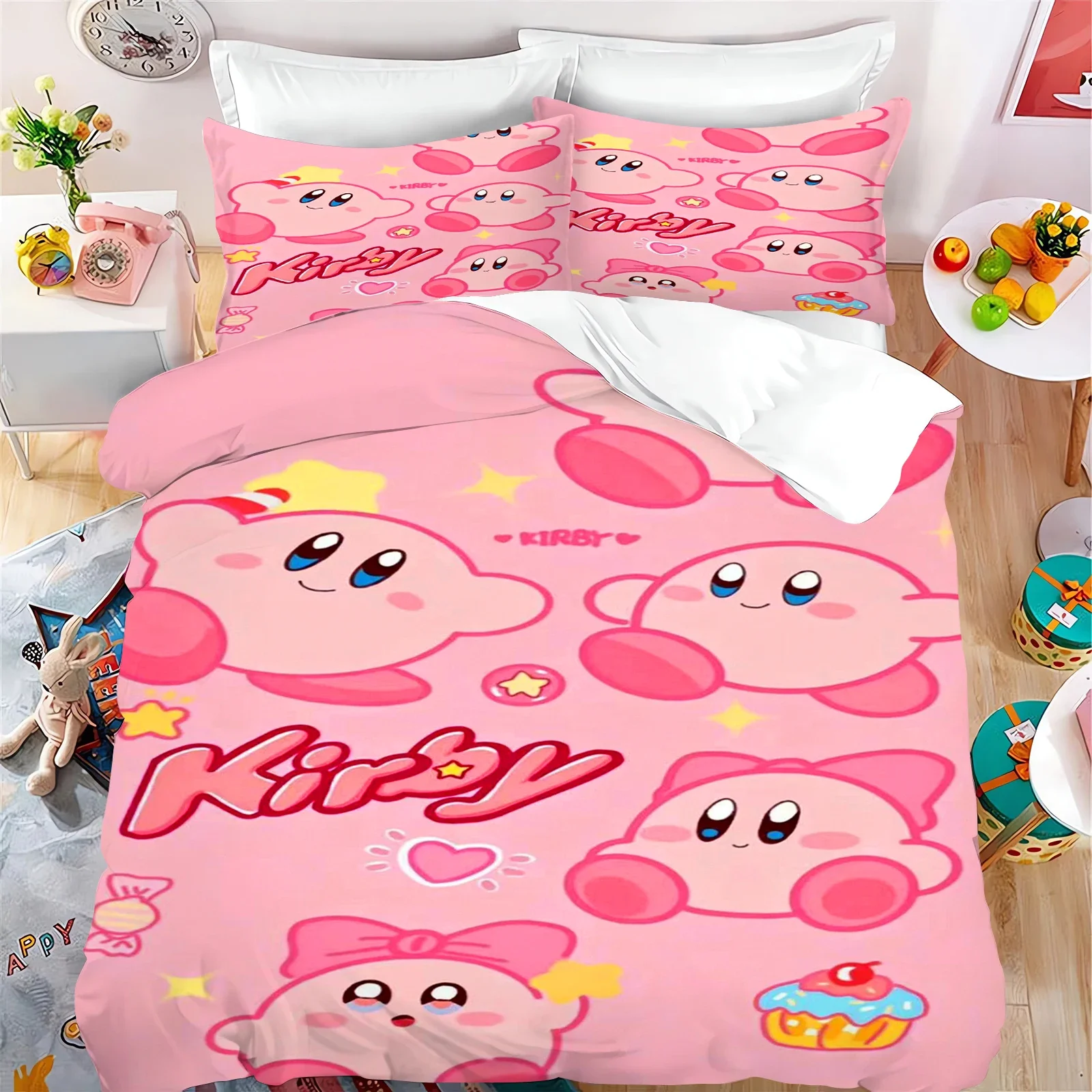 Kirby Duvet Cover Cartoon Sanrio Full Cute Children's Bedroom 100% Polyester Adult Gift 2/3pcs Bedding SetCustom