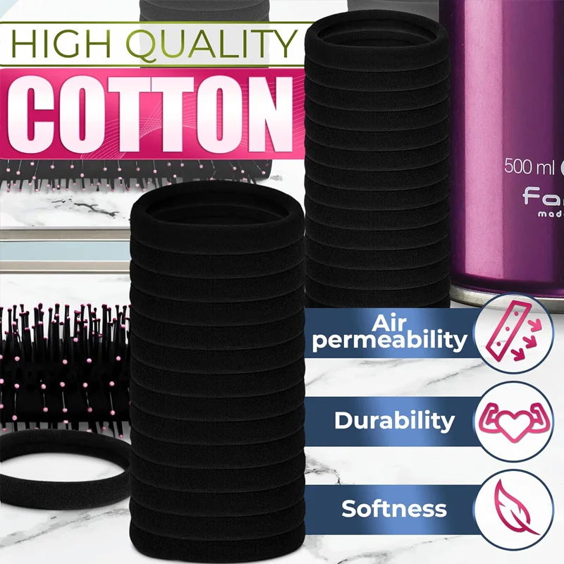 

Seamless Hair Elastics 30-Pack - Black No-Damage Ponytail Holders for Women, Girls, Workouts, No Crease or Snag (High Elasticity