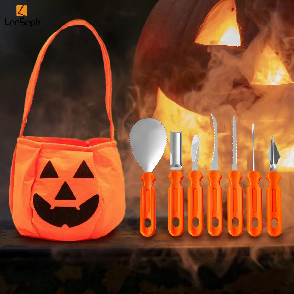 Leeseph Halloween Pumpkin Carving Kit, Stainless Steel Carving Tools Set with Carrying Bag, Halloween Decoration DIY Carver Tool