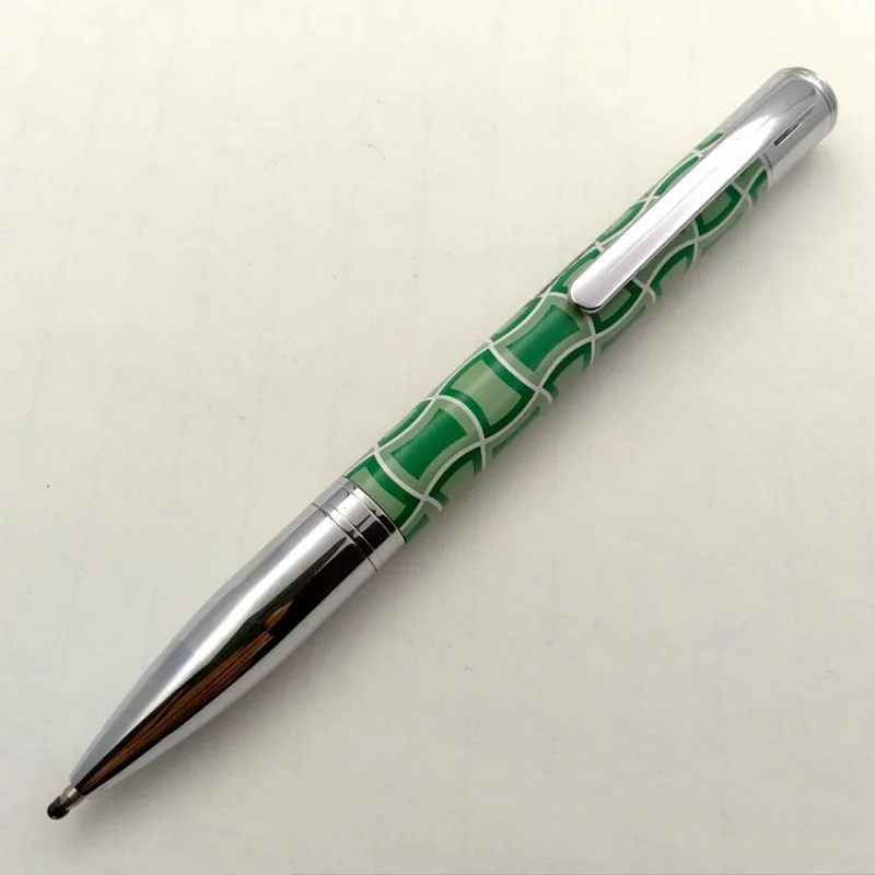 P57 American Marksman Ballpoint Pen Metal Rod Brass Inner Component Rotates Out G2 Core Purple Blue-green Curved Grid Gel Pen