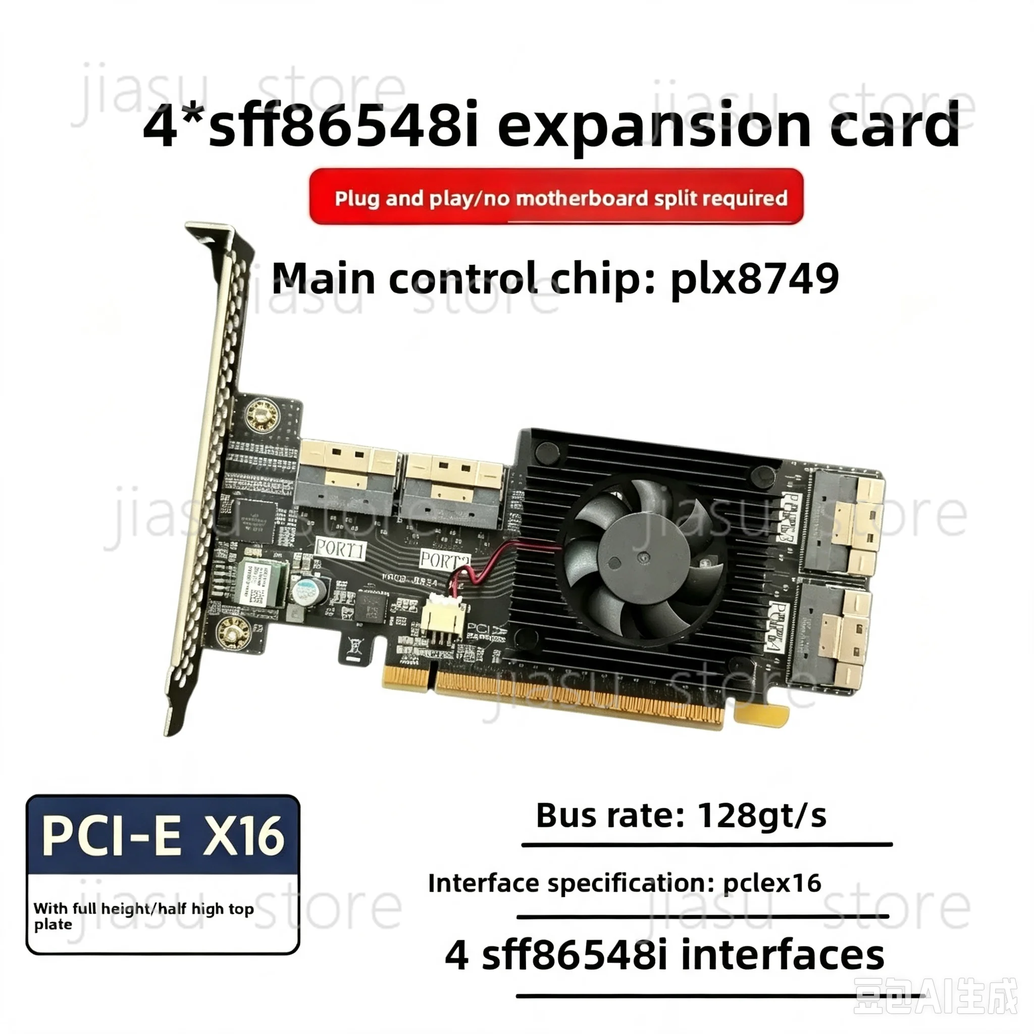 Split expansion card plx8749 4 SFF8654 can be connected to U2 hard disk network interface card graphics card