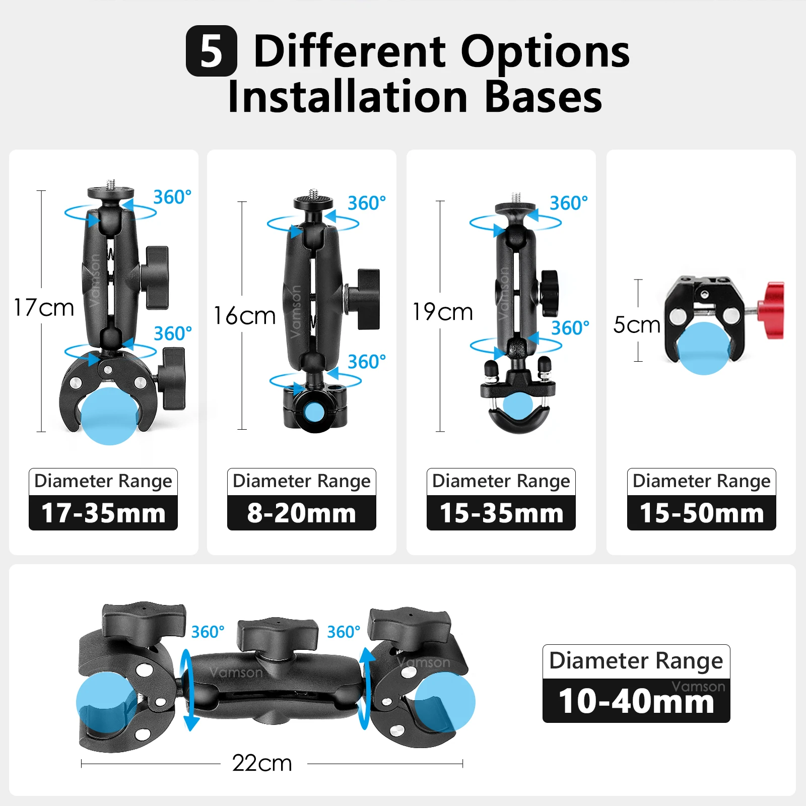 Vamson for Insta360 One X3 Motorcycle 3rd Person View Invisible Selfie Stick Handlebar Clamp Mount for Insta 360 X2 GoPro Camera
