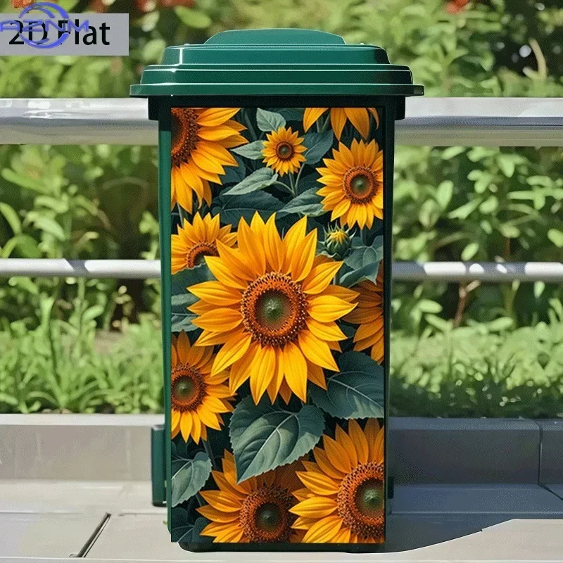 2D 1PCof Trash Can Sticker,  Featuring a Sunflower Field Design, Self-Adhesive Wall Decoration for Kitchen Trash Cans (Suitabl