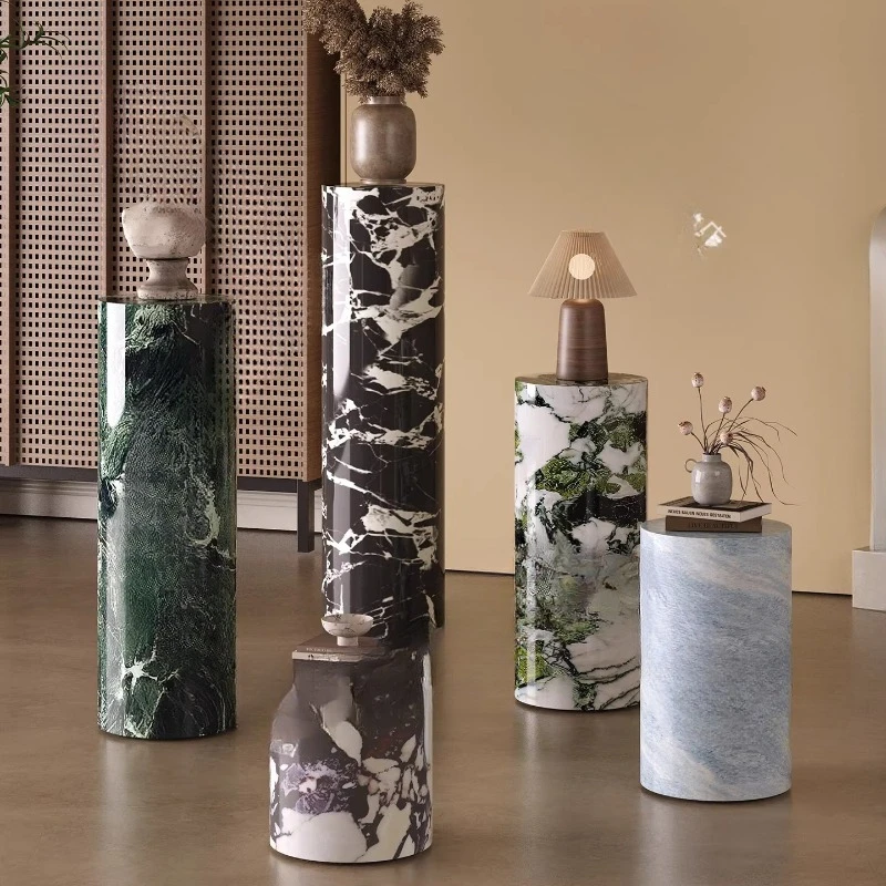 

Round column marble ornaments base living room floor-to-ceiling display table decoration