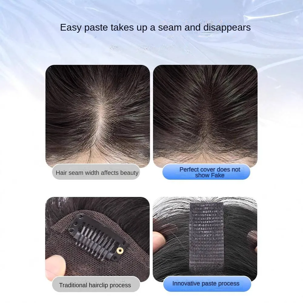 Non è necessaria clip Frangia per capelli umani Pasta magica aggiornata Toppers per capelli Frangia per donne Copertura per capelli soffici Toppe per cuciture per capelli sparse