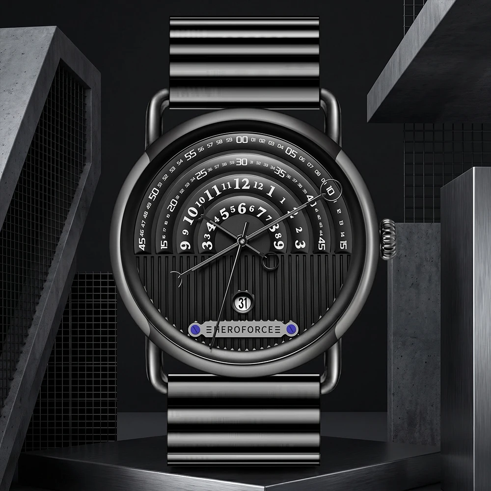 HEROFORCE Celestial Dial Analog Watch, Cosmic Inspired with Date Function, Precision Quartz, Multi-Layer Astronomical Design