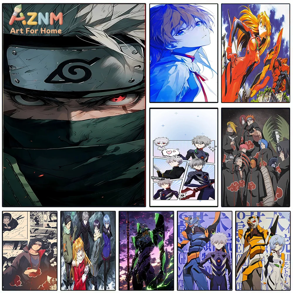 AZNM Anime Canvas Painting Kakashi Naruto Evangelion Asuka Rei Akatsuki Art Print Wall Decor