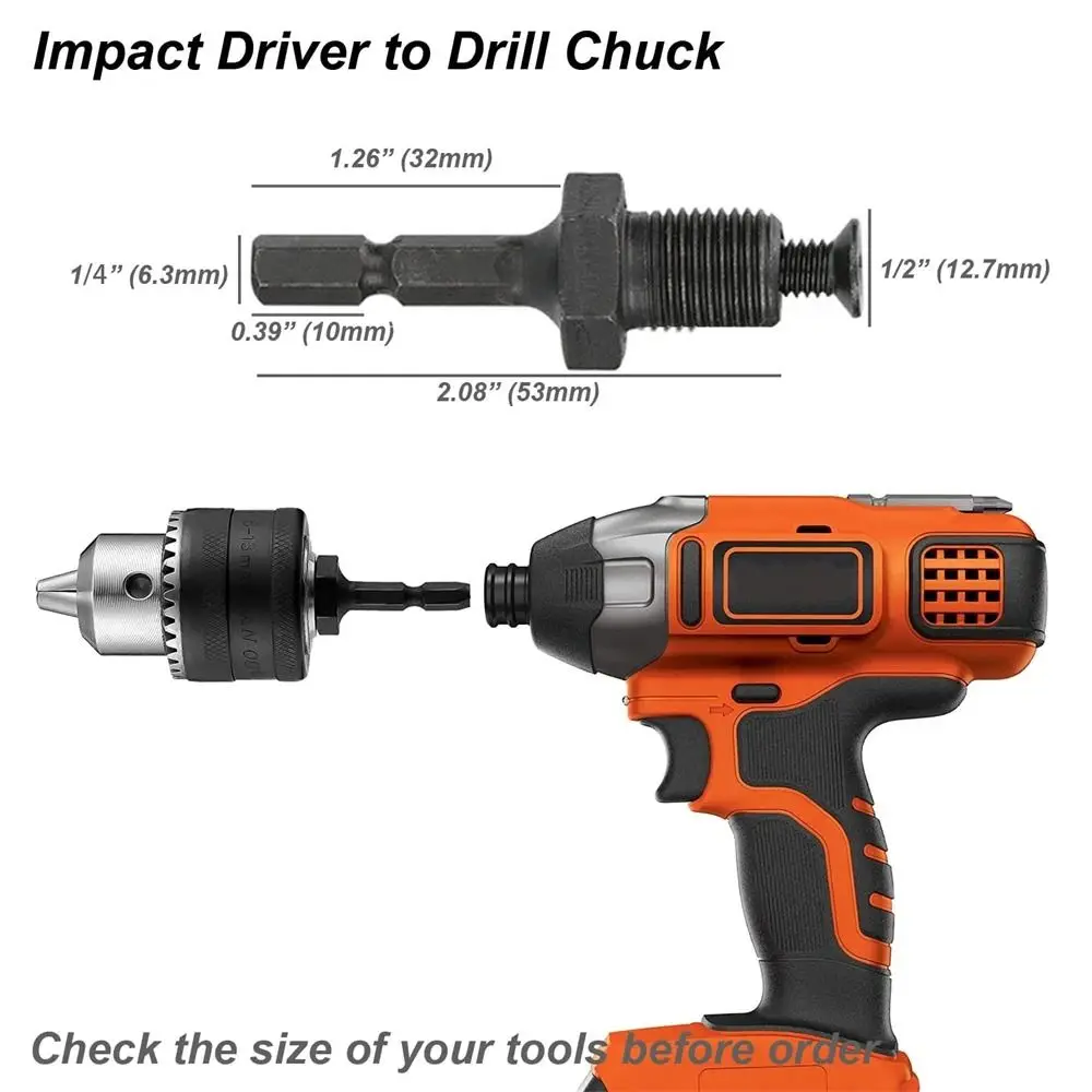 

1Set 1.5-13mm Drill Chuck 1/2-20UNF Hex Shank/SDS-Plus Mount Impact Driver Bits with Chuck Key Square Adapter
