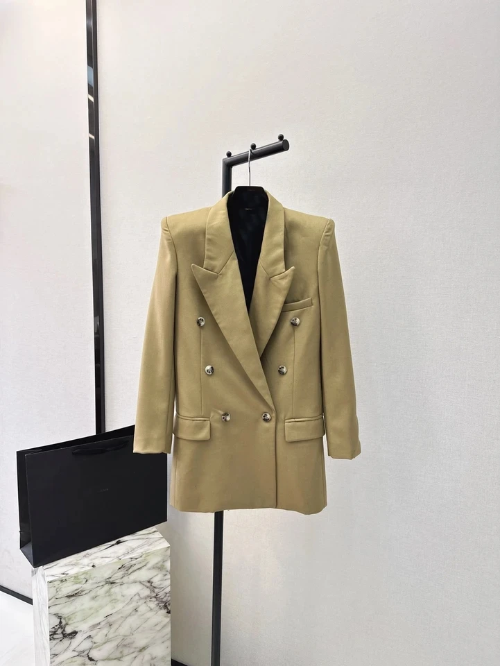 

2024 Spring Autumn New Women High Quality 60% Wool Double Breasted Blazer Coat for female 2 Color