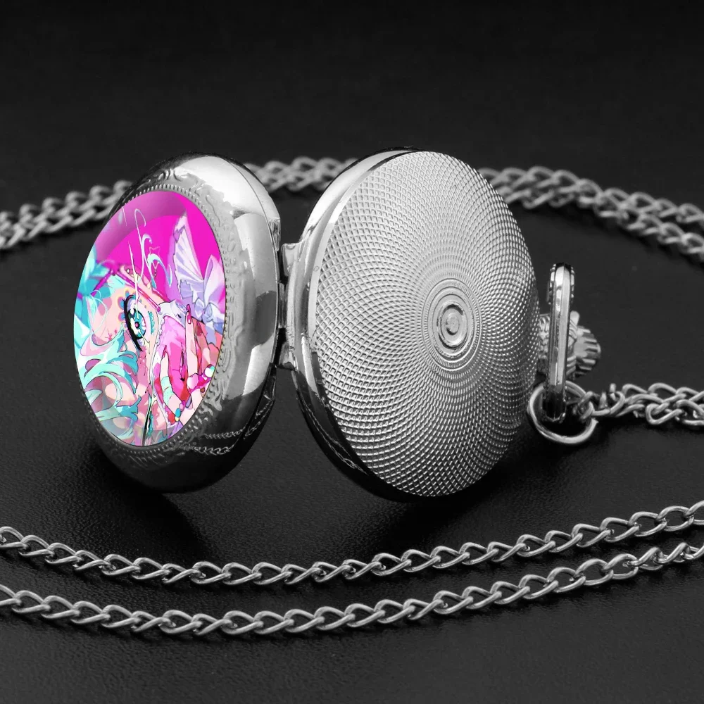 Exquisite Animation-Themed Glass Dome Pocket Watch: Quartz Movement, Arabic Numeral Dial & Durable Chain