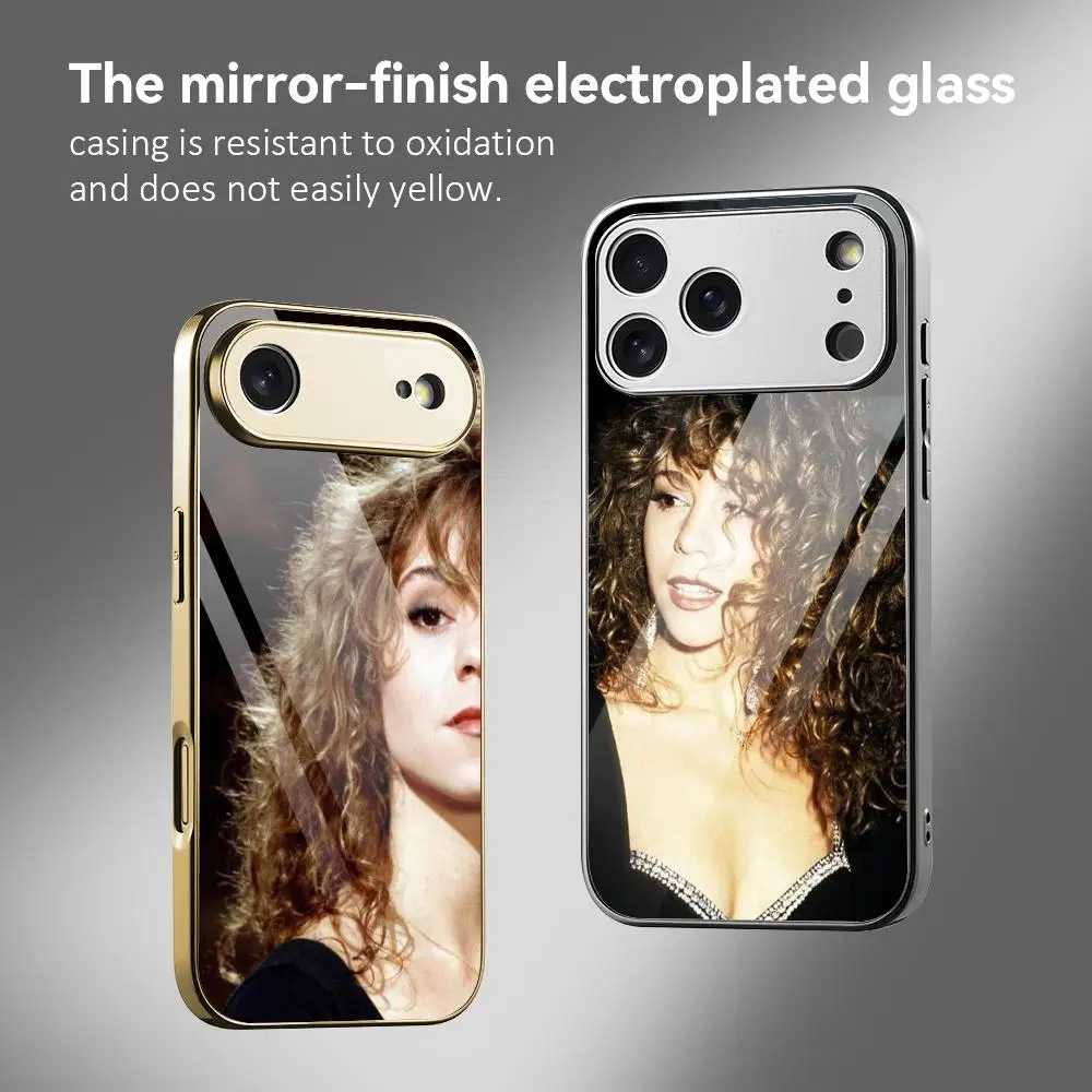 

M-Mariah Carey Singer Phone Case For IPhone 17 16 15 14 13 12 Pro Max Plus Electroplated Metal Bumper Case Tempered Glass Back